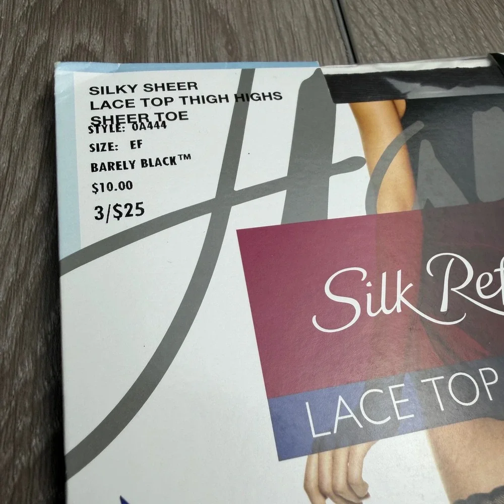 Hanes Womens Thigh Highs Silk Reflections Lace Top Barely Black EF 0A444